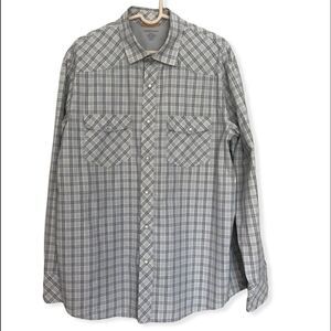 Banana Republic Shirt - Pearl Snaps - Long Sleeve - White/Blue - Western Style